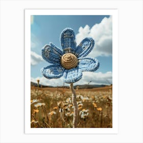 Blue Daisy Knitted In Crochet 4 Art Print