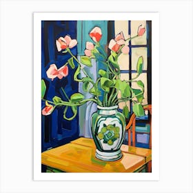 Flowers In A Vase Still Life Painting Sweet Pea 4 Art Print