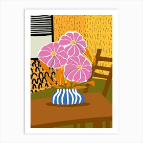 Pink Flowers On A Table Art Print