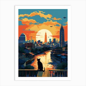 Bangkok, Thailand Skyline With A Cat 2 Art Print