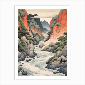 Sounkyo Gorge In Hokkaido, Ukiyo E Drawing 2 Art Print