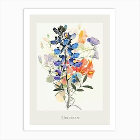 Bluebonnet Collage Flower Bouquet Poster Art Print