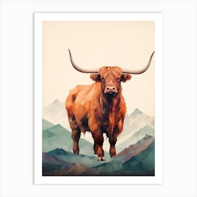 Geometric Highland Cow Art Print
