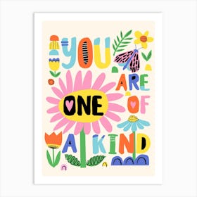 You Are One of a Kind Colorful Folk Art Flowers Illustration Art Print