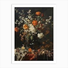 Baroque Floral Still Life Flax Flowers 1 Art Print