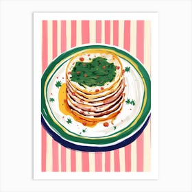 A Plate Of Pancakes Top View Food Illustration 2 Art Print