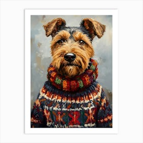 Airedale In Christmas Sweater 8 Art Print