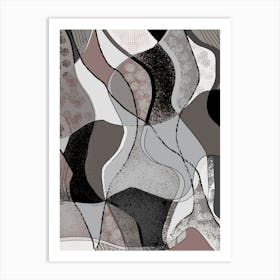 Curves and Patterns Grey Abstract Painting Art Print