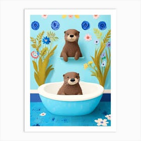 Otters In The Bath Art Print