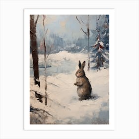 Vintage Winter Animal Painting Rabbit 1 Art Print
