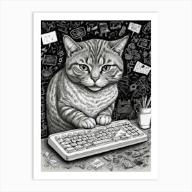 Cat On A Keyboard Art Print