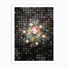 Vintage Pink Cabbage Rose Flower Wreath on Dot Bokeh Pattern n.0037 Art Print