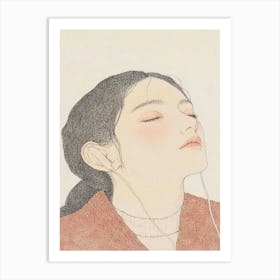 Girl With Earphones Art Print