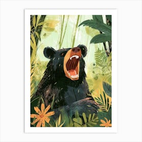 American Black Bear Growling Storybook Illustration 1 Art Print