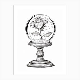 Rose In A Globe Line Drawing 2 Art Print