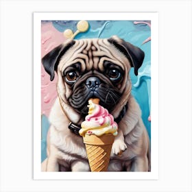 Pug With Ice Cream 1 Art Print