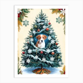 Christmas Tree With Dog Art Print