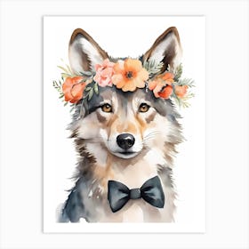 Baby Wolf Flower Crown Bowties Woodland Animal Nursery Decor (10) Art Print