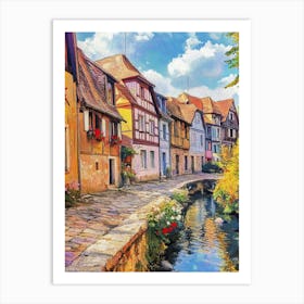 Modern Artistic European Famous Old Street View, Beautiful Old Vintage Houses Art Print