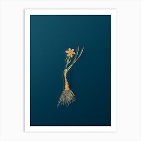 Vintage Snowdon Lily Botanical in Gold on Teal Blue n.0037 Art Print