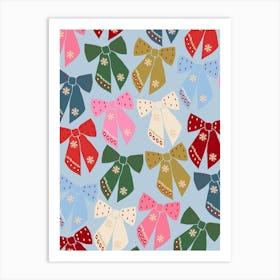 Christmas Bows Coquette Blue Art Print