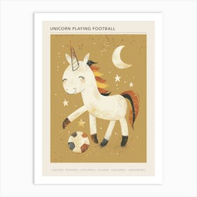 Unicorn Playing Football Muted Pastel 3 Poster Art Print