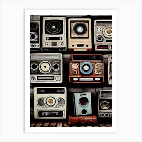 Retro Cameras Old Vintage Antique Technology Wallpaper Retrospective Art Print