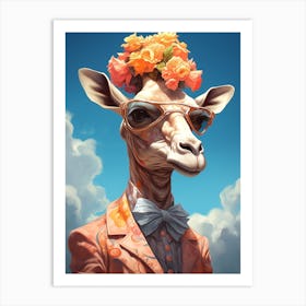 Giraffe With Flowers 1 Art Print