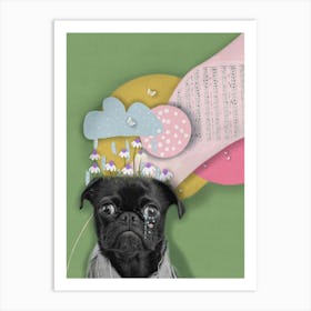 Bittersweet Melody - Surreal Collage with Pug and Pastel Dreams Art Print