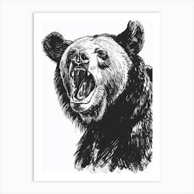 Malayan Sun Bear Growling Ink Illustration 4 Art Print