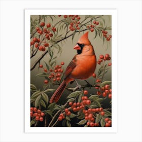 Dark And Moody Botanical Northern Cardinal 4 Art Print