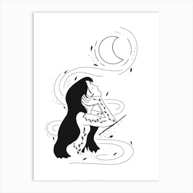 Talking To Moon Line Art Print