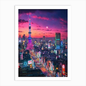 Tokyo Skyline At Night Art Print