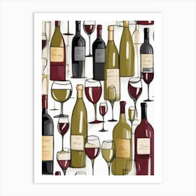 Wine Bottles And Glasses Art Print