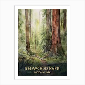 Redwood National Park Watercolour Vintage Travel Poster 1 Art Print