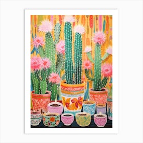 Cactus Painting Maximalist Still Life Woolly Torch Cactus 1 Art Print