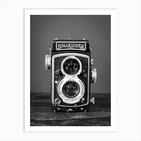 Vintage black and white Rolleicord camera - retro dark film photography by Christa Stroo Photography Art Print