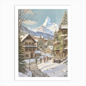 Vintage Winter Illustration Zermatt Switzerland 4 Art Print