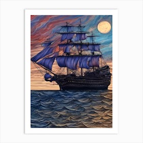 Sailboat At Sunset Art Print