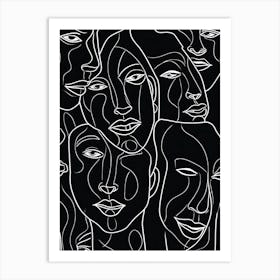 Faces In Black And White Line Art 6 Art Print