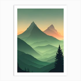 Misty Mountains Vertical Composition In Green Tone 171 Art Print