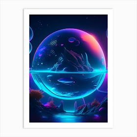 Pisces Planet Neon Nights Space Art Print