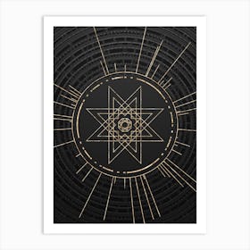 Geometric Glyph Symbol in Gold with Radial Array Lines on Dark Gray n.0288 Art Print