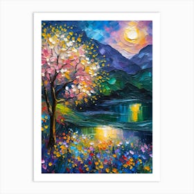 Moonlight By The Lake Art Print