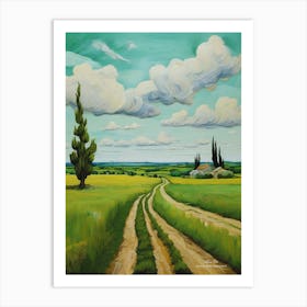 Green plains, distant hills, country houses,renewal and hope,life,spring acrylic colors.14 Art Print