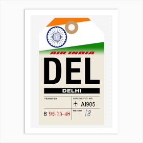 Delhi (DEL) India Vintage Airline Luggage Tag Art Print