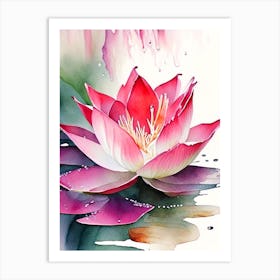 Red Lotus Watercolour 1 Art Print