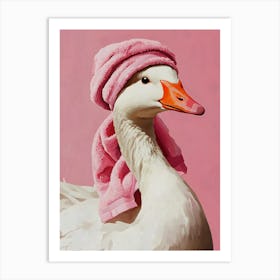 Duck In A Pink Towel Art Print