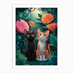 Two Wide Eyed Cats In A Botanical Garden 1 Art Print