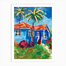 Blue House With Palm Trees 1 Art Print